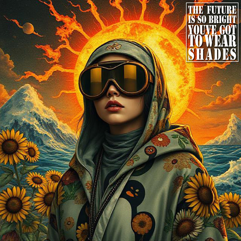 Erika Artaker The Future is so bright you' ve got to wear shade – poster – girl sunflower and mountains – ai generated images